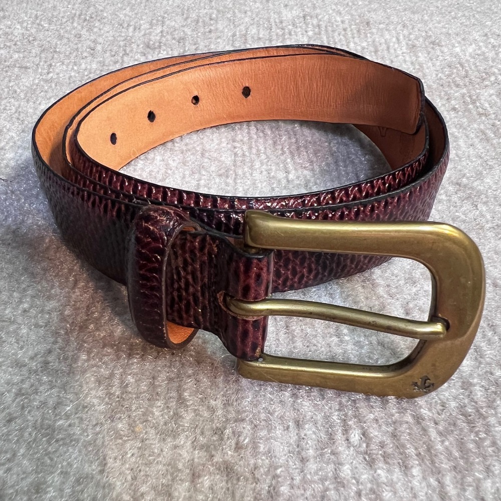 Descente Missouri Belt Mens 38 Brown Snakeskin Embossed Leather Brass Buckle